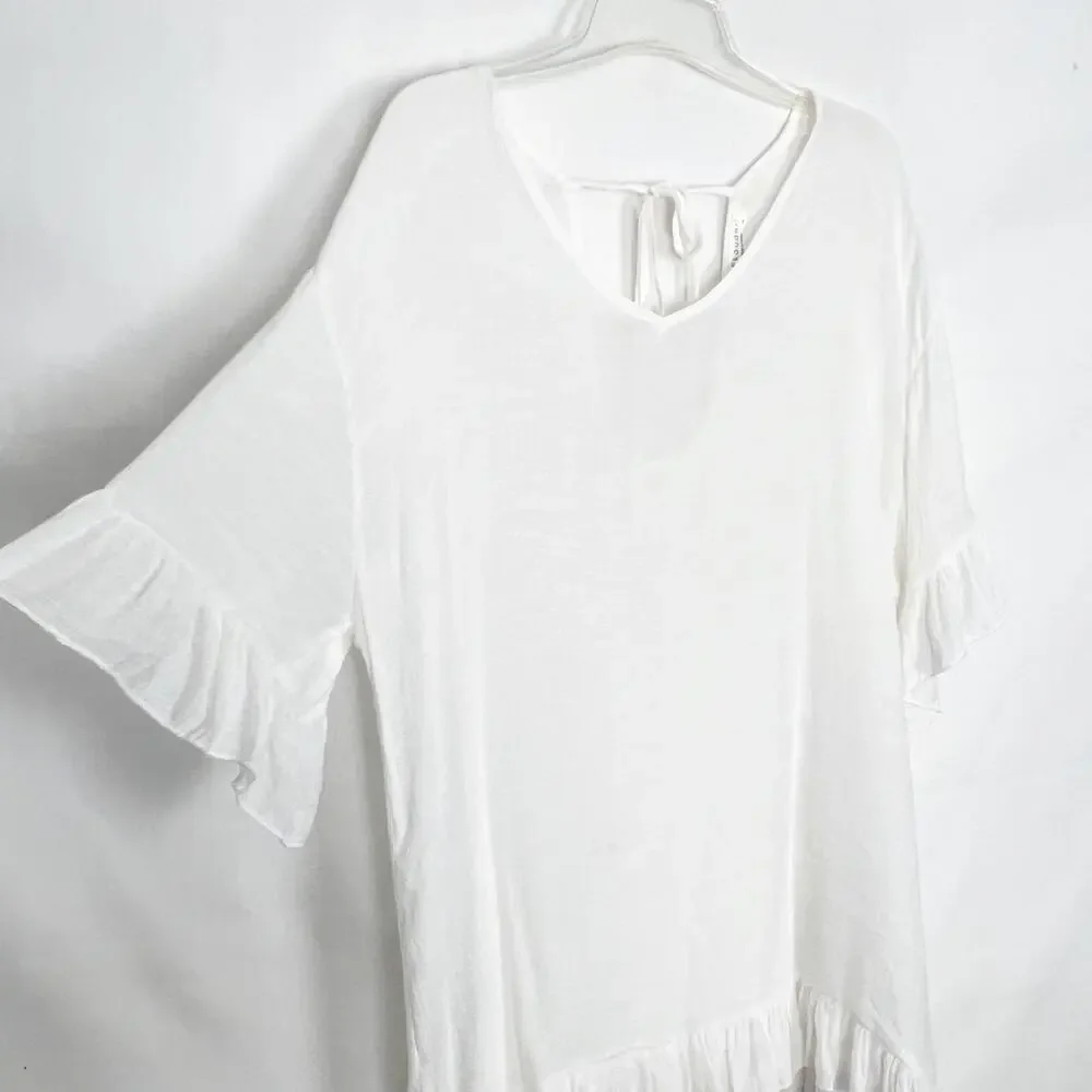 Ekouger Pullover Gauzy White Tunic Dress/Bikini Cover Up Size Medium - Picture 5 of 11